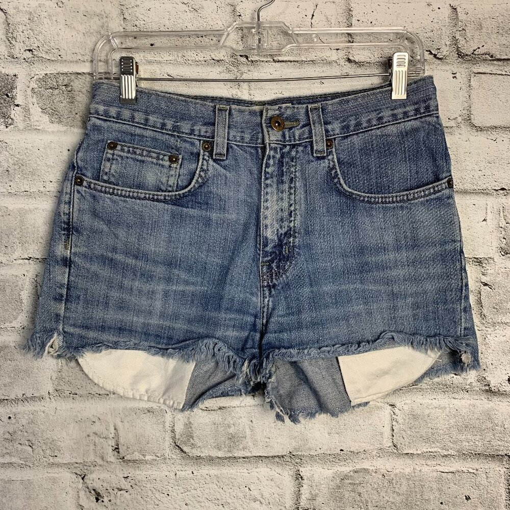 Vintage 90s Denver Hayes Mid Rise Raw Frayed Hem Faded Denim Cut Off Jean Shorts